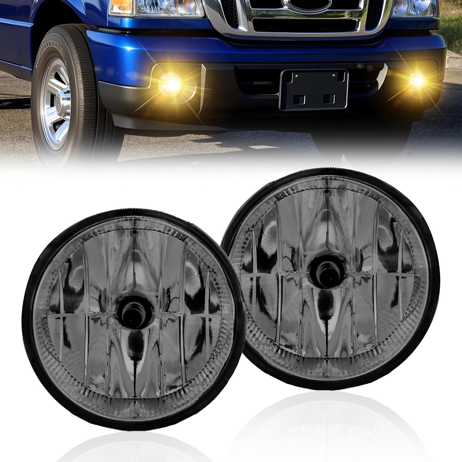 2007-2013 Ford Expedition / 2008-2011 Ford Ranger Front Bumper Fog Lights Kit – Halogen, Smoked Lens