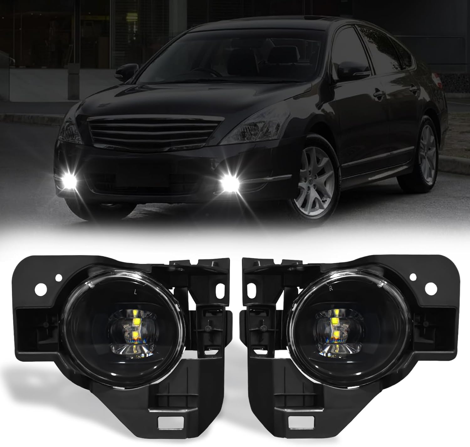 Mcooo LED Fog Lights,Compatible with Nissan Maxima 2009-2014,Front Bumper Fog Lamp with Switch Wiring Harness Kit, neblineros para autos delantero, faros antiniebla