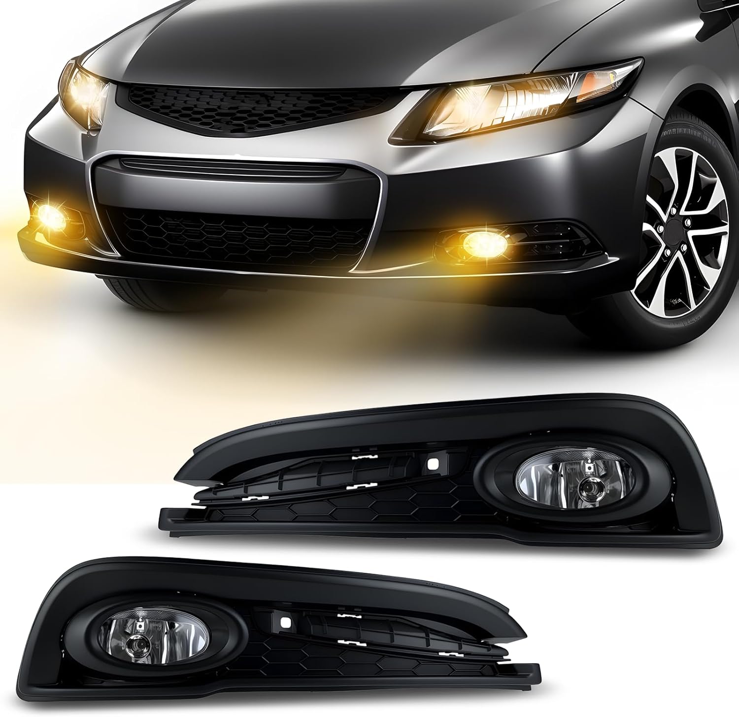 MCOOO Fog Lights Fit for 2013-2015 Civic Front Bumper Driving Fog Lamps Replacement w/Switch Wiring Harness H11 12V 55W Bulbs
