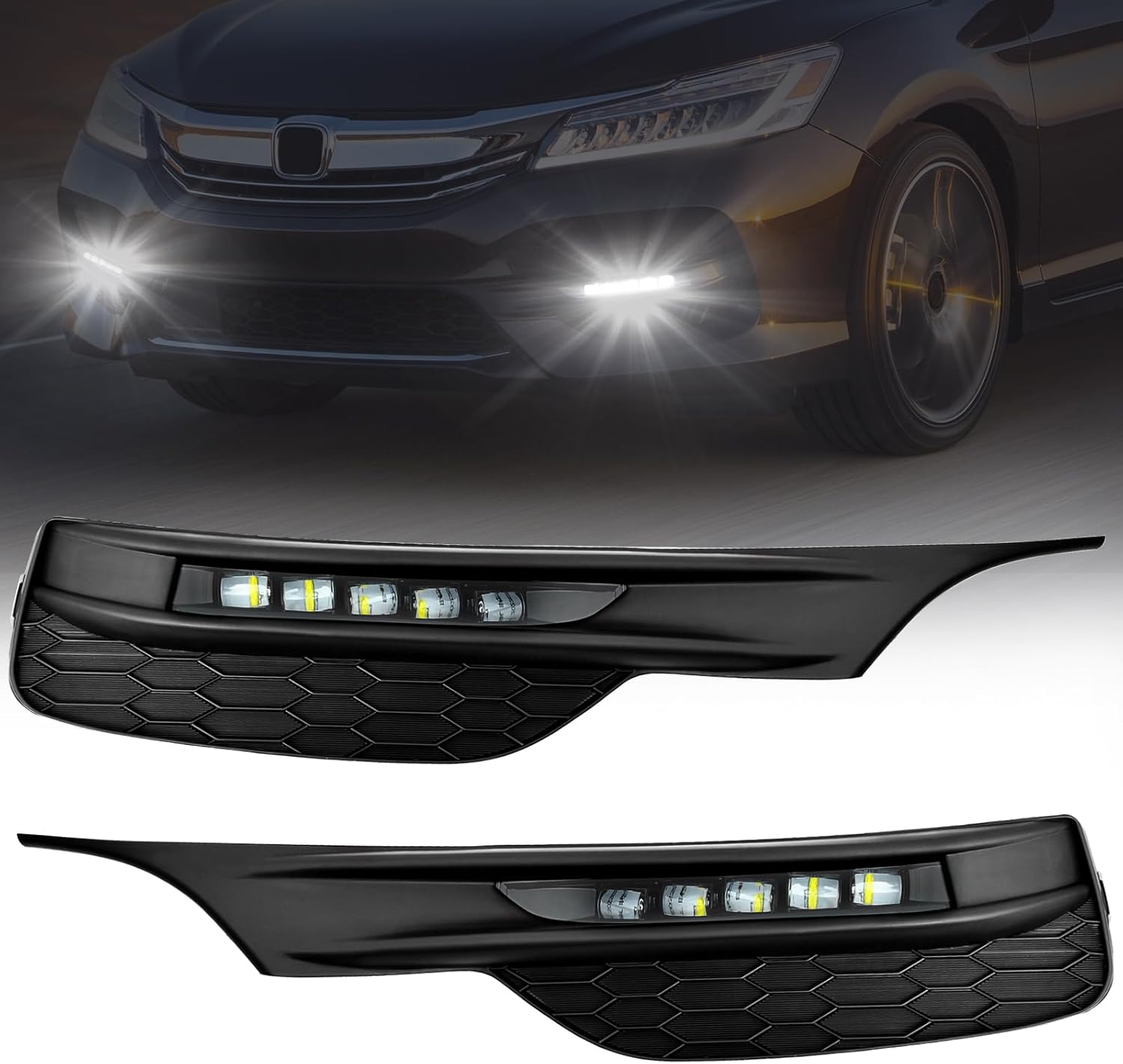 Mcooo LED Fog Light for 2016 2017 Honda Accord Sedan 4 Door, Front Bumper Driving Light Kit,Fog Lamps Assembly Replacement with Switch,Wiring Harness,Plug and Play