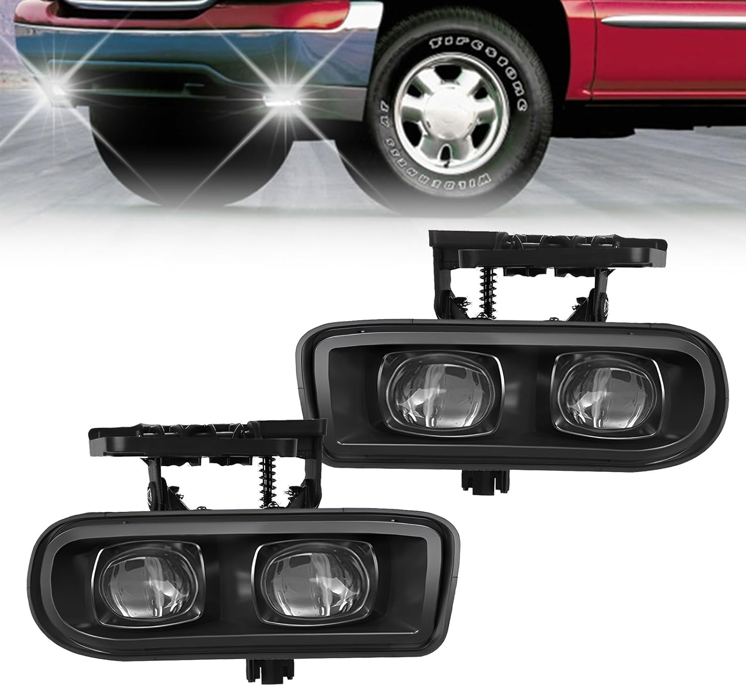 mcooo LED Fog Lights Compatible With 2000 2001 2002 2003 2004 2005 2006 GMC Yukon Pickup Truck / 1999 2000 2001 2002 GMC Sierra, A Pair Of Fog Lamps With Housing And Clear Lens