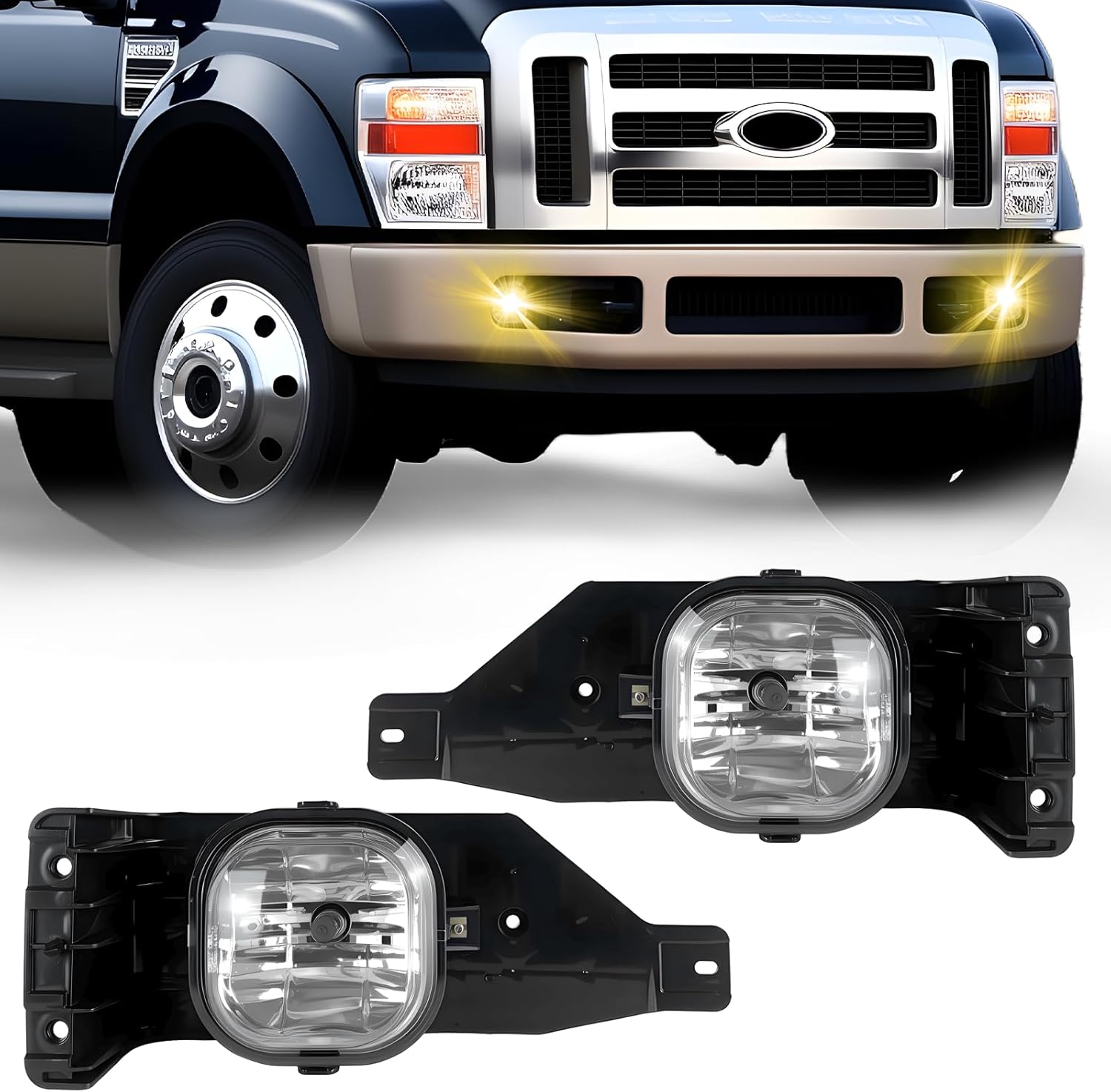 Mcooo Fog Lights Assembly Compatible With 2005-2007 Ford F250 F350 F450 F550 Super Duty, 2005 Excursion Front Bumper Driving Fog Lamp Kits Clear lens