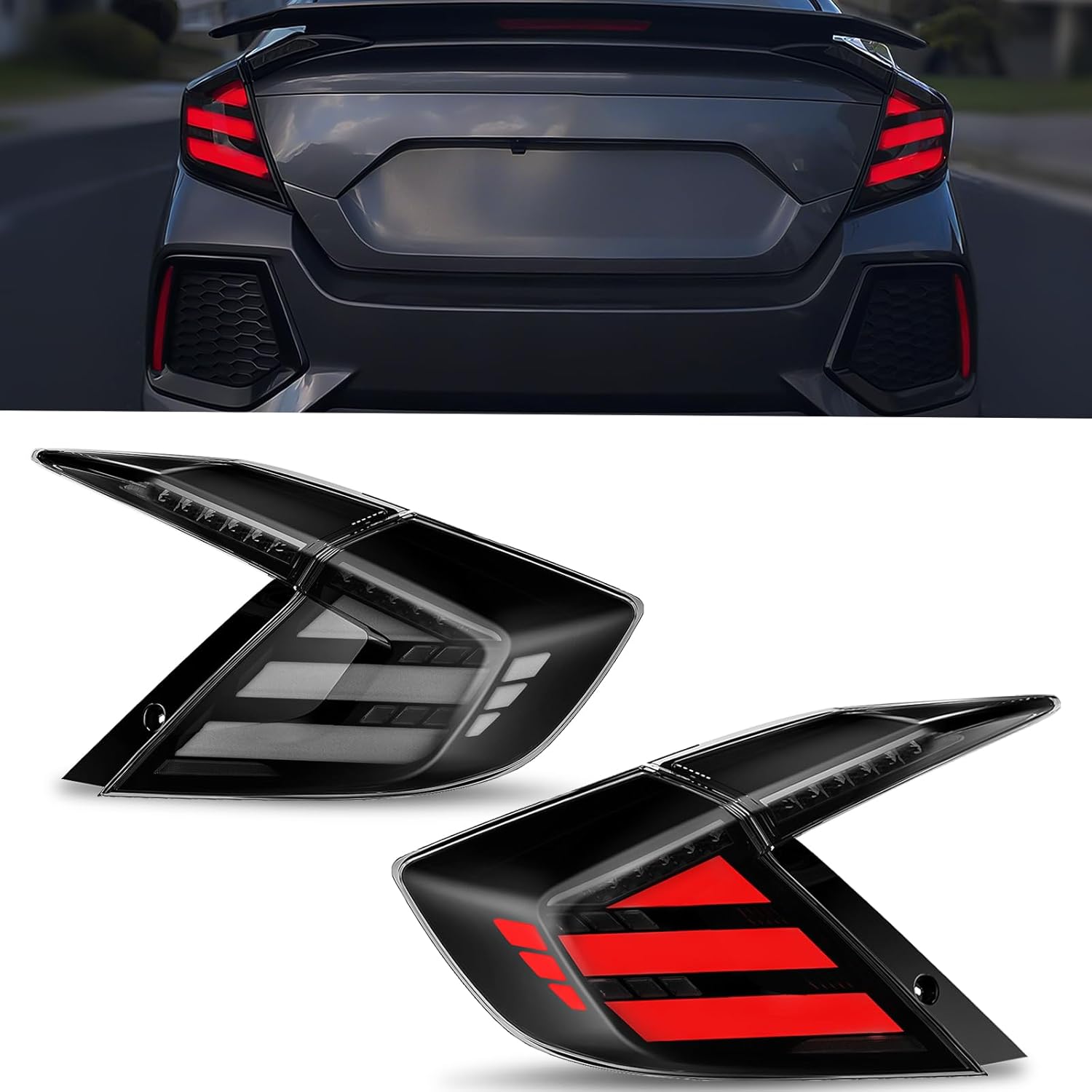 2016-2021 Honda Civic 10th Gen Sedan Sequential LED Tail Lights | Start-Up Animation & Dynamic Turn Signal