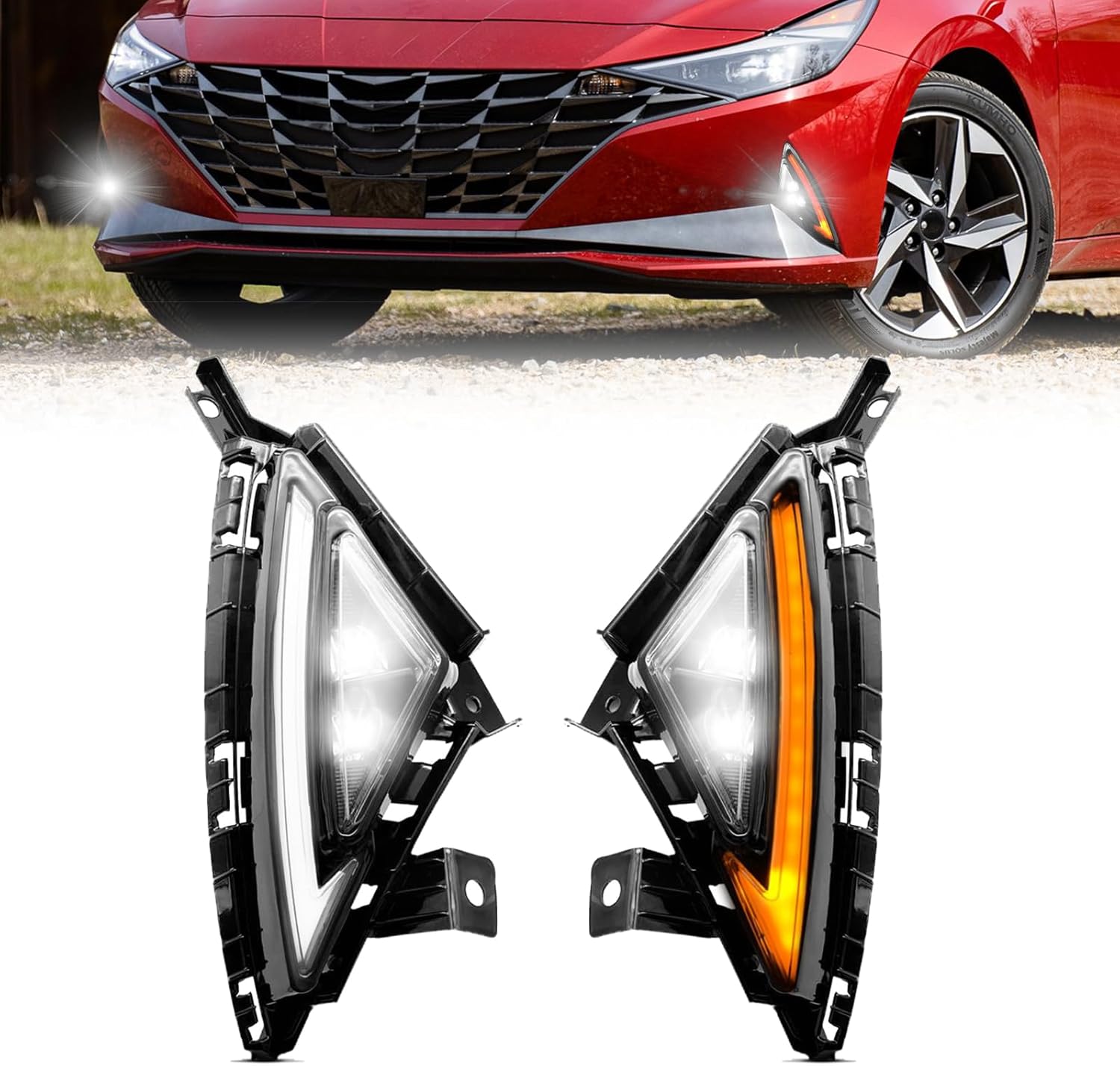 Mcooo LED Fog Lights Compatible with 2022-2024 Hyundai Elantra with DRL Turn Signals Fog Lamps Assemblies w/Switch and Wiring Harness