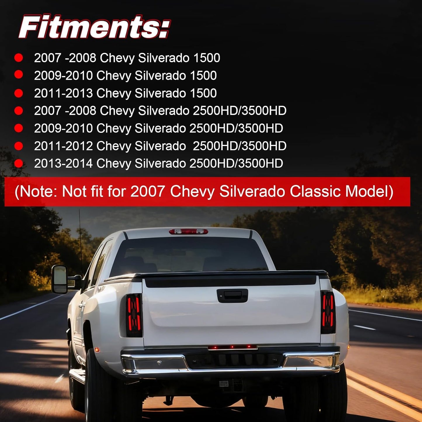 mcooo Full LED Tail Lights Assemble Compatible for 2007-2013 Chevy Silverado 1500& 2007-2014 Chevy Silverado 2500HD/3500HD With Start-Up Animation, Dynamic Turn Signals, Brake Light,Reverse Light-Smoked