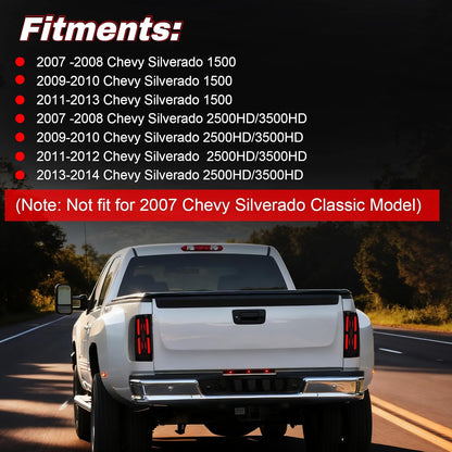 mcooo Full LED Tail Lights Assemble Compatible for 2007-2013 Chevy Silverado 1500& 2007-2014 Chevy Silverado 2500HD/3500HD With Start-Up Animation, Dynamic Turn Signals, Brake Light,Reverse Light-Smoked
