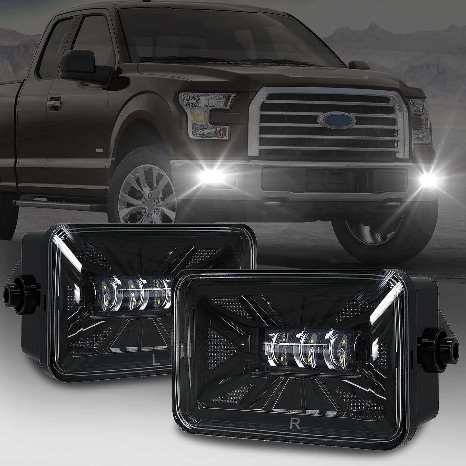 Mcooo LED Fog Lights For 2015-2020 Ford F-150 Bumper Driving Fog Lamps Set Assembly Kit 1 Pair (Clear Lens)