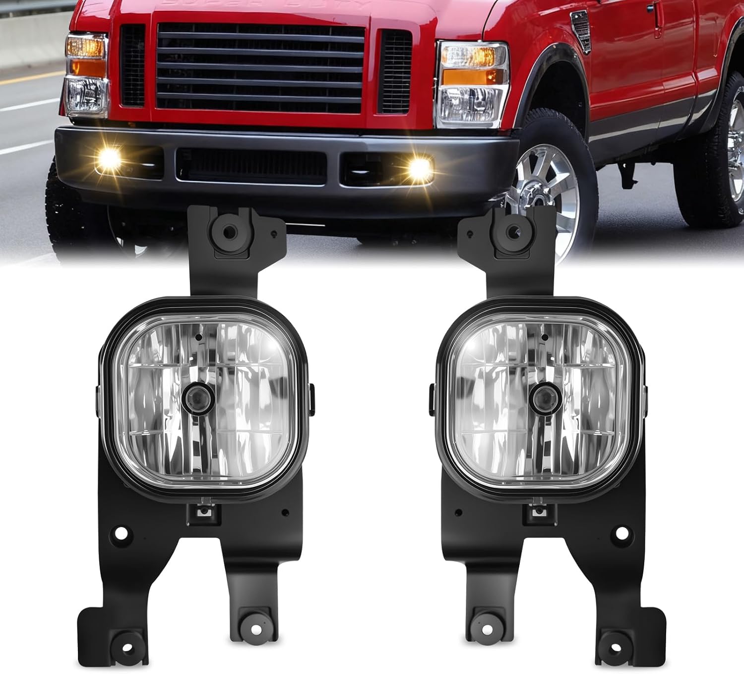 Mcooo Fog Lights Compatible with 2008-2010 Ford F250 F350 F450 Super Duty Truck, Front Driving Lamps Clear Lens Assembly Replacement, DOT Approved (1 Pair Halogen Lamp)