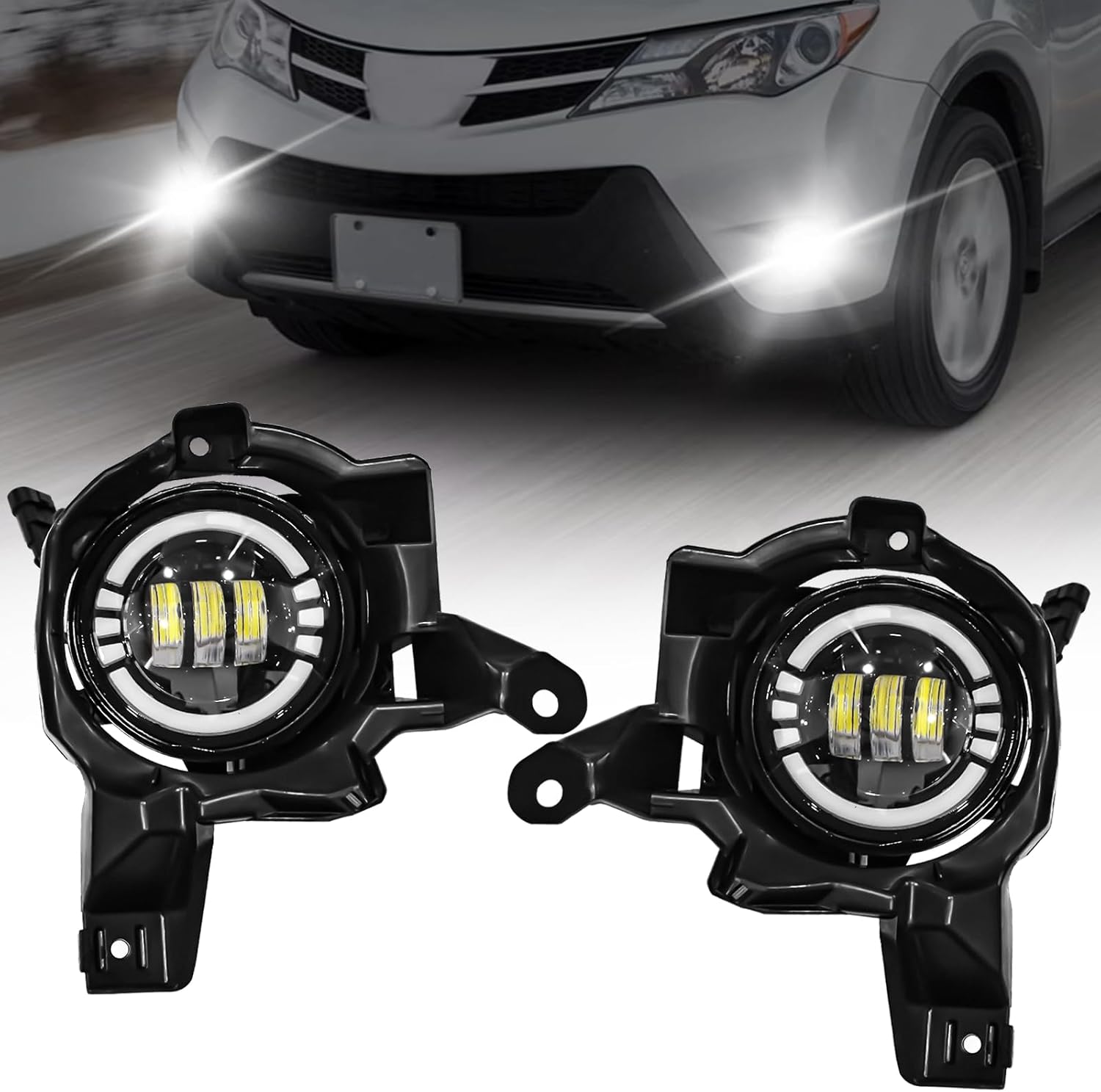 Mcooo LED Fog Lights with DRL For 2013 2014 2015 Toyota RAV4, Amber Turn Signal,White Daytime Running Light, Front Bumper Fog Lamps Replacement with Wiring Harness,Easy to Install