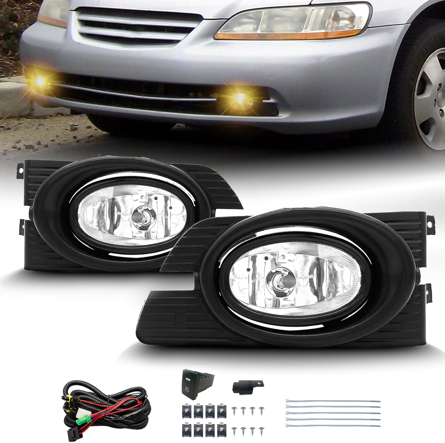 MCOOO Fog Lights Fit For 2001-2002 Honda Accord 4DR Sedan 01 02 Front Driving Fog Lights Lamps(Clear Lens)