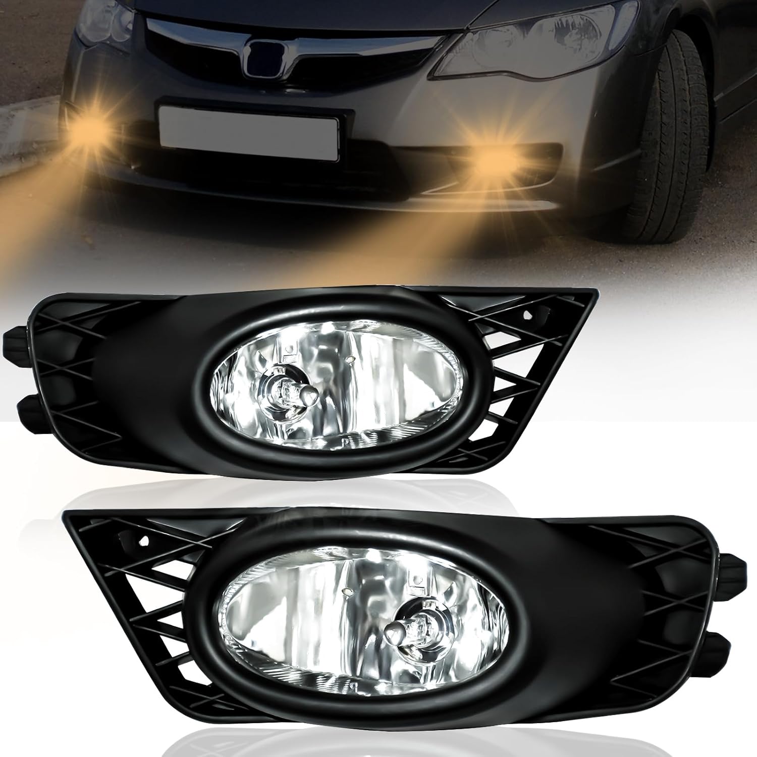 Mcooo Halogen Fog Lights Fit for 2009 2010 2011 Honda Civic 4-Door Sedan,Front Bumer Driving Light Kit,Fog Lamps Replacement with Wiring Harness,Clear Lens,Plug and Play