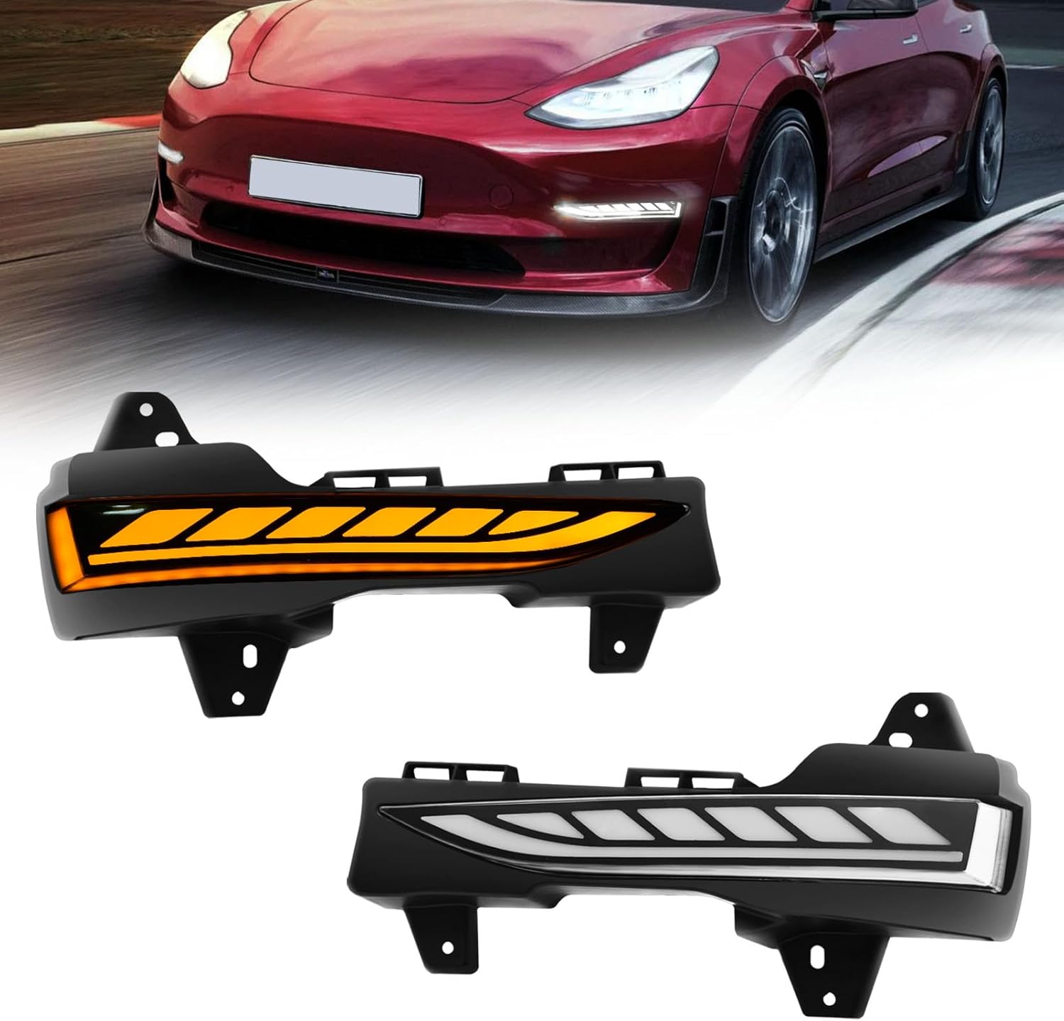 2017-2023 Tesla Model 3 / 2020-2023 Model Y Sequential LED DRL Fog Lights | Dual-Color | Start-Up Animation & Dynamic Amber Turn Signal