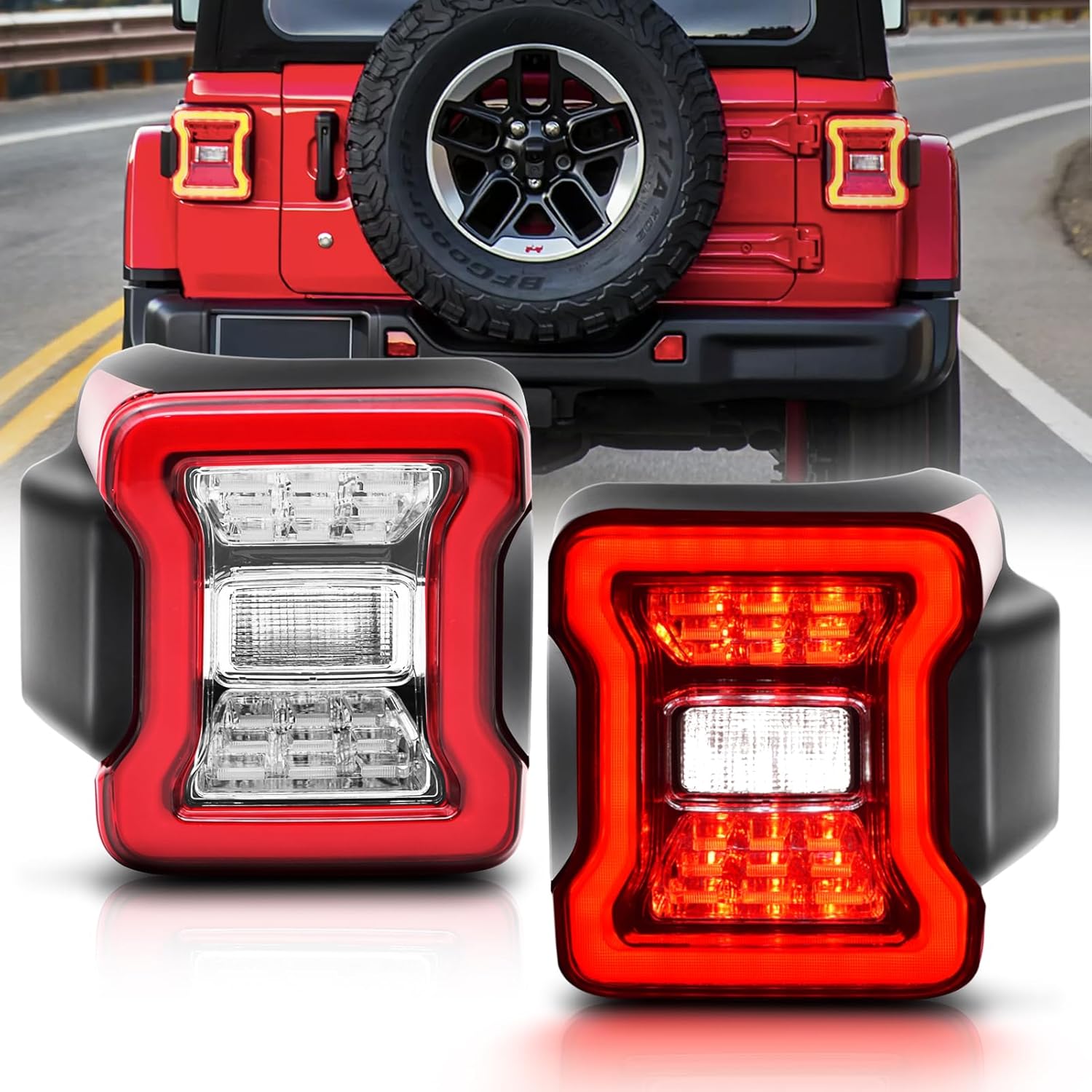 Mcooo Full LED Tail Light Fit for 2018 2019 2020 2021 2022 2023 Jeep Wrangler JL(For Stock Halogen Model to Upgrade to FULL LED),LED Rear Light Set Brake Lamp Tail Lamp