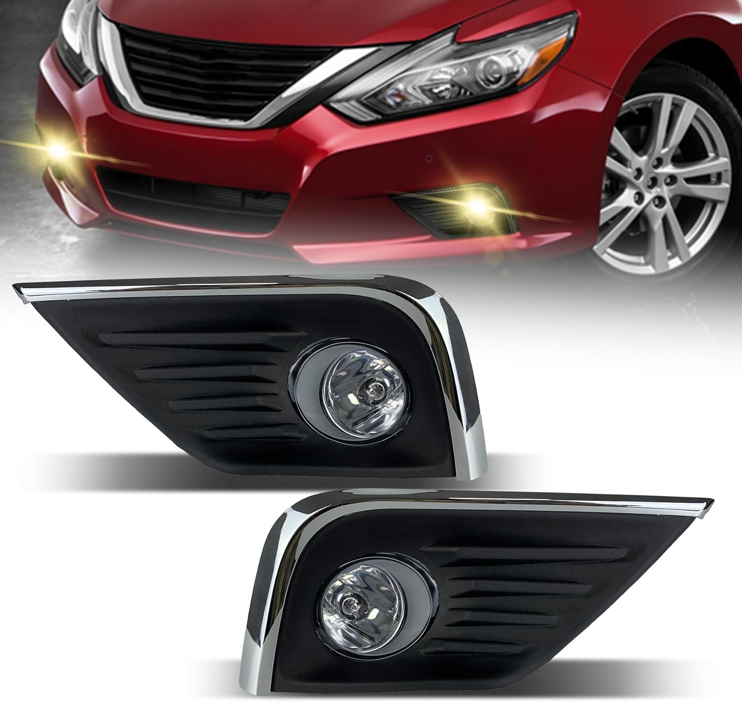 2016-2018 Altima Front Bumper Fog Lights Assembly with Switch and Wiring Kit – Clear Lens