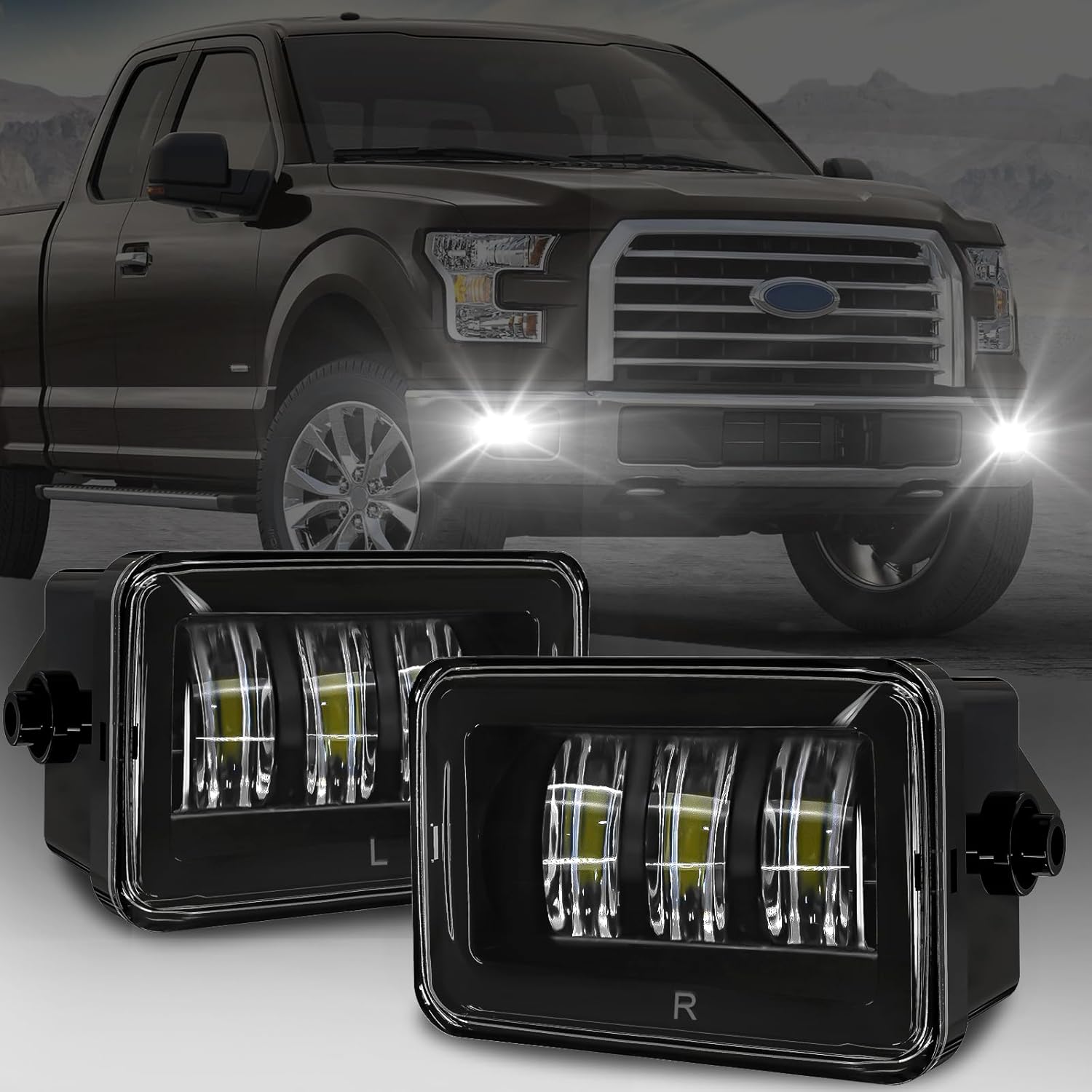 Mcooo LED Fog Lights For 2015 2016 2017 2018 2019 2020 Ford F-150 Bumper Driving Fog Lamps Set Assembly Kit 1 Pair (Clear Lens)