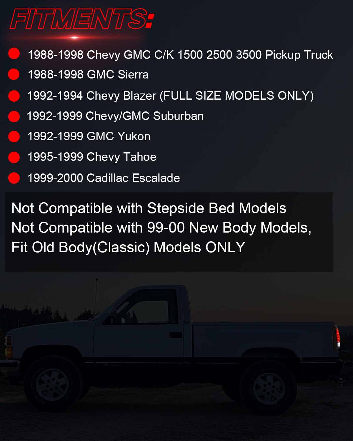 Smoked Tail Lights for 1988-1999 Chevrolet GMC C/K GMC Sierra Pickup Truck Chevy Silverado/Suburban/Tahoe/Yukon