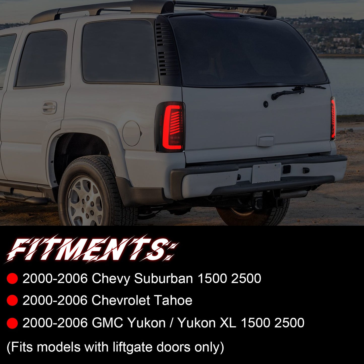 Full Led tail lights for 2000-2006 Chevy Tahoe, Suburban, GMC Yukon Starting Animated Rear Light Assembly, Dynamic Turn Signal,Brake Light,Reverse Light Smoked