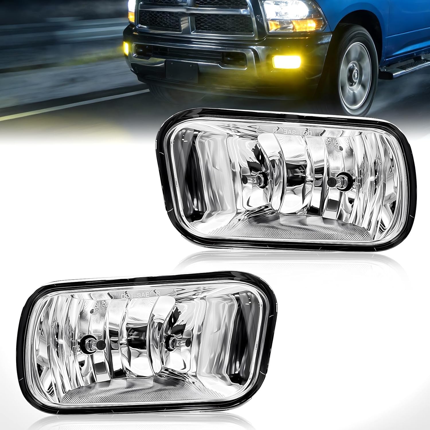 Mcooo Fog Lights Compatible with 2009-2018 Dodge Ram 1500 2500 3500 Bumper Driving Fog Lamps Assemby With H10 12V 42W Halogen Bulbs W/O Bracket