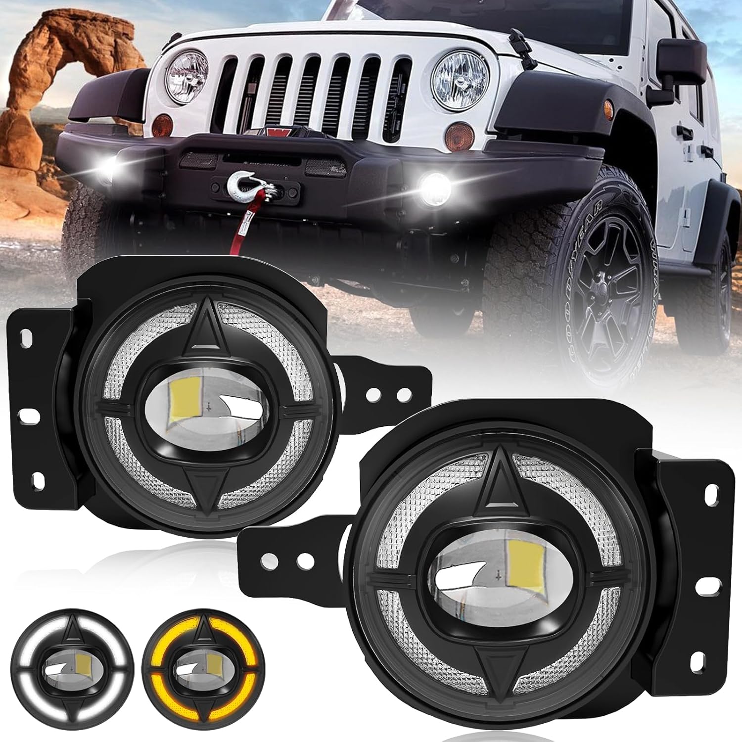 Mcooo 4-Inch LED Fog Lights with DRL & Turn Signals - Compatible with 2019 2020 2021 2022 Jeep Wrangler JL & JT - Complete Jeep Wrangler Fog Lamp Replacement Kit (1 Pair)