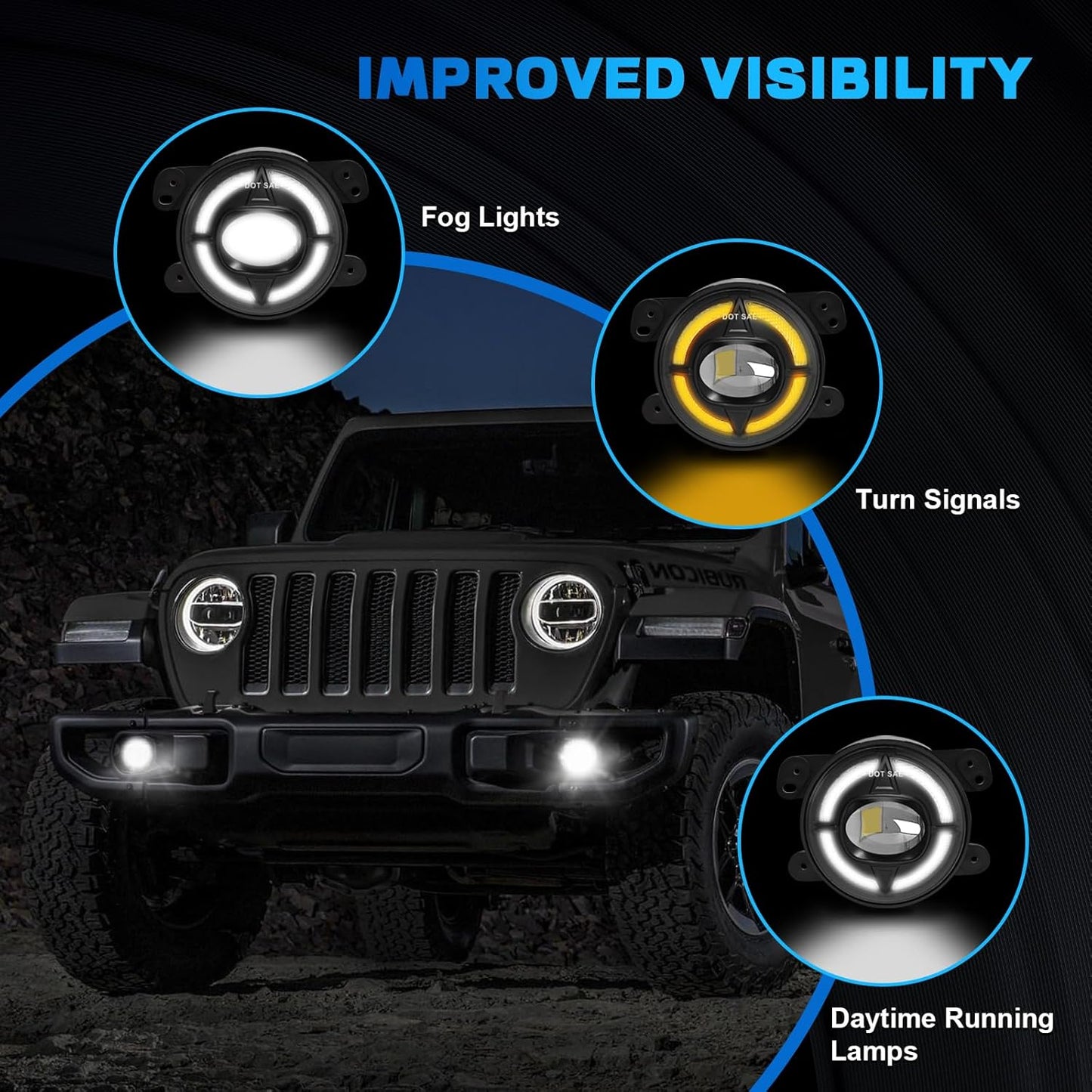 mcooo 4-Inch LED Fog Lights with Integrated DRL & Turn Signals - Perfect Fit for 2007-2018 Jeep Wrangler JK - Complete Jeep Wrangler Fog Lamp Replacement Kit (1 Pair)