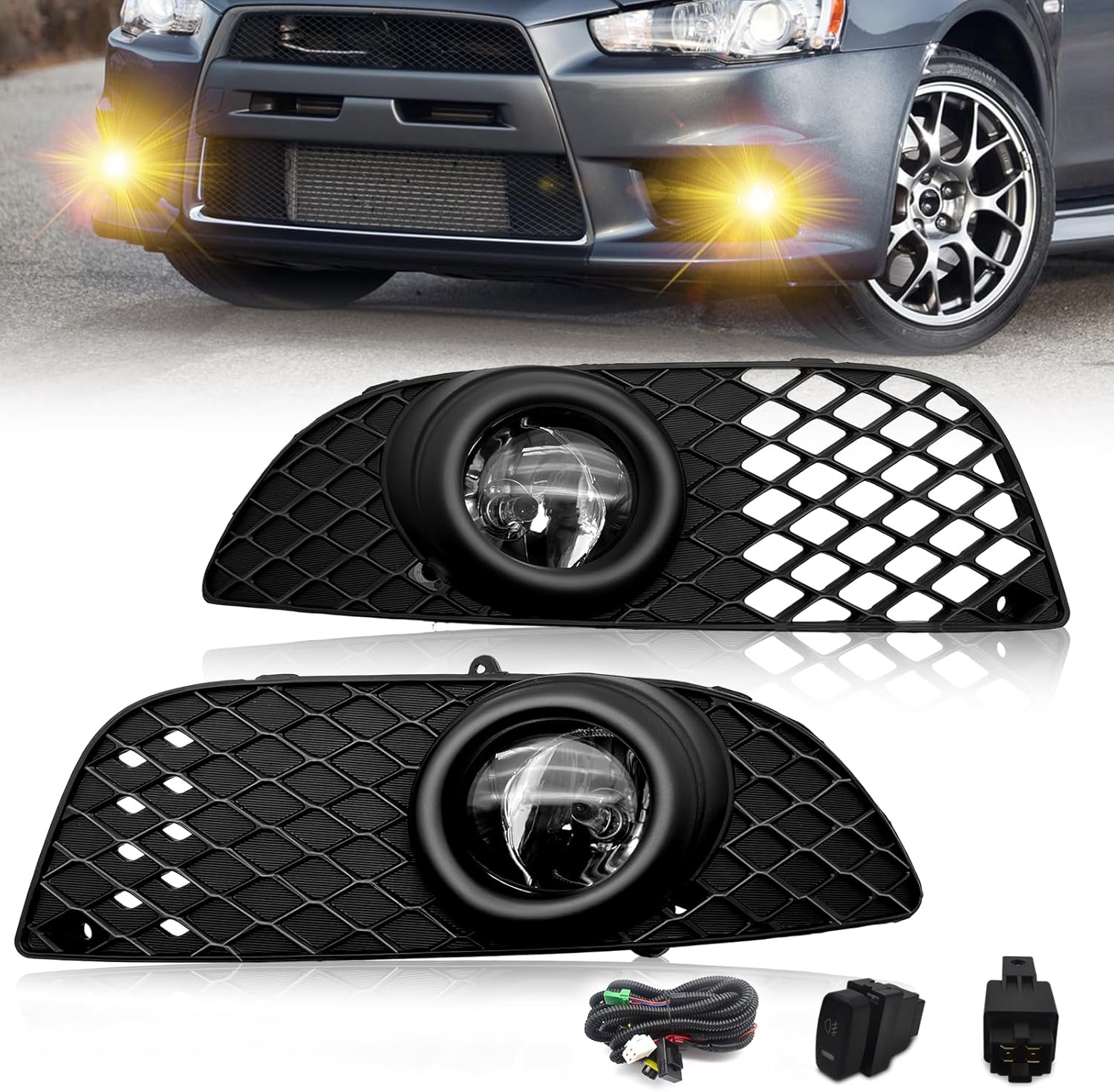 2007-2015 Mitsubishi Lancer Bumper Fog Lights Assembly with Switch and Wiring Harness