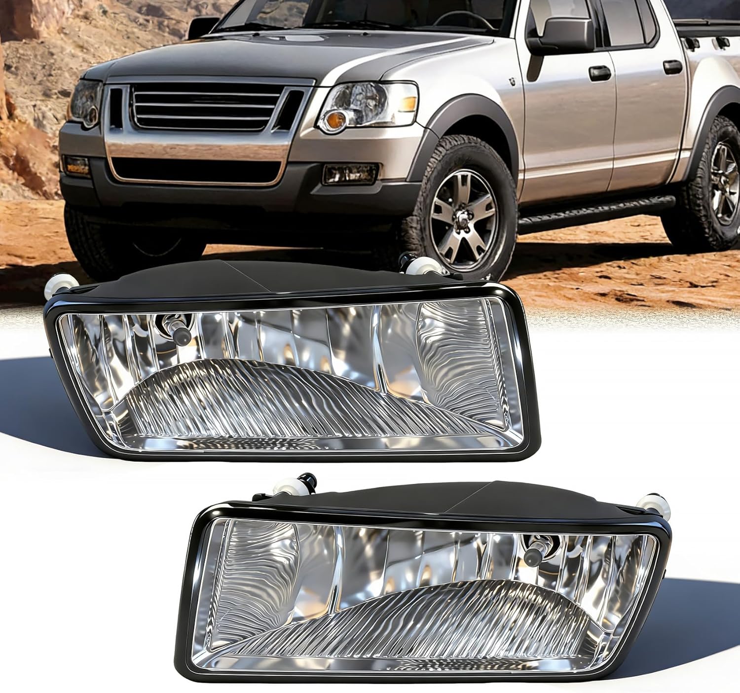 MCOOO 2006-2010 Ford Explorer Fog Lights Pair - Direct Replacement for Original for Lights- Fits 2008-2010 Explorer Sport Trac - OEM Style Clear Lens, Weatherproof Housing (Driver & Passenger Side)