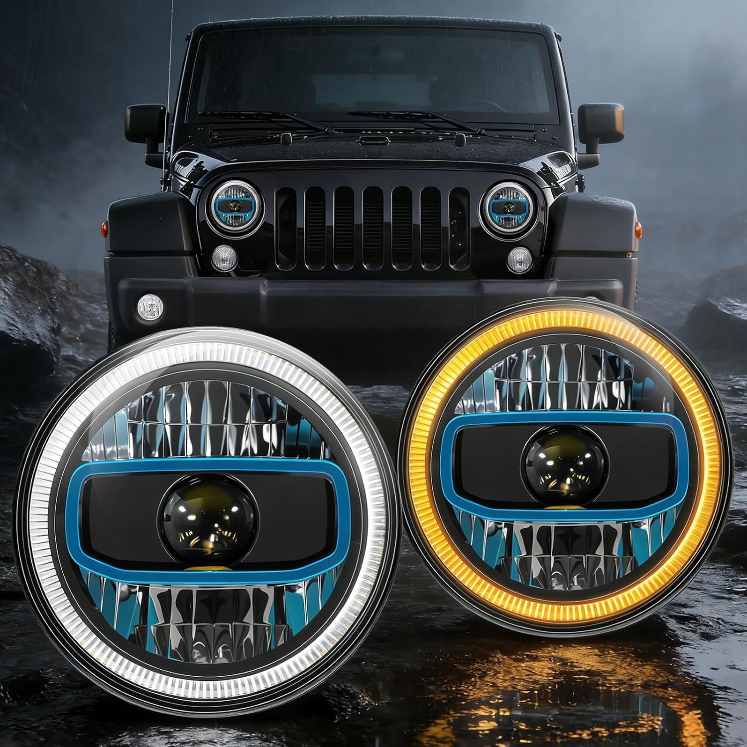 1997-2018 Jeep Wrangler JK JKU LJ CJ Sahara Sport Rubicon 7" Round LED Headlights | High & Low Beam