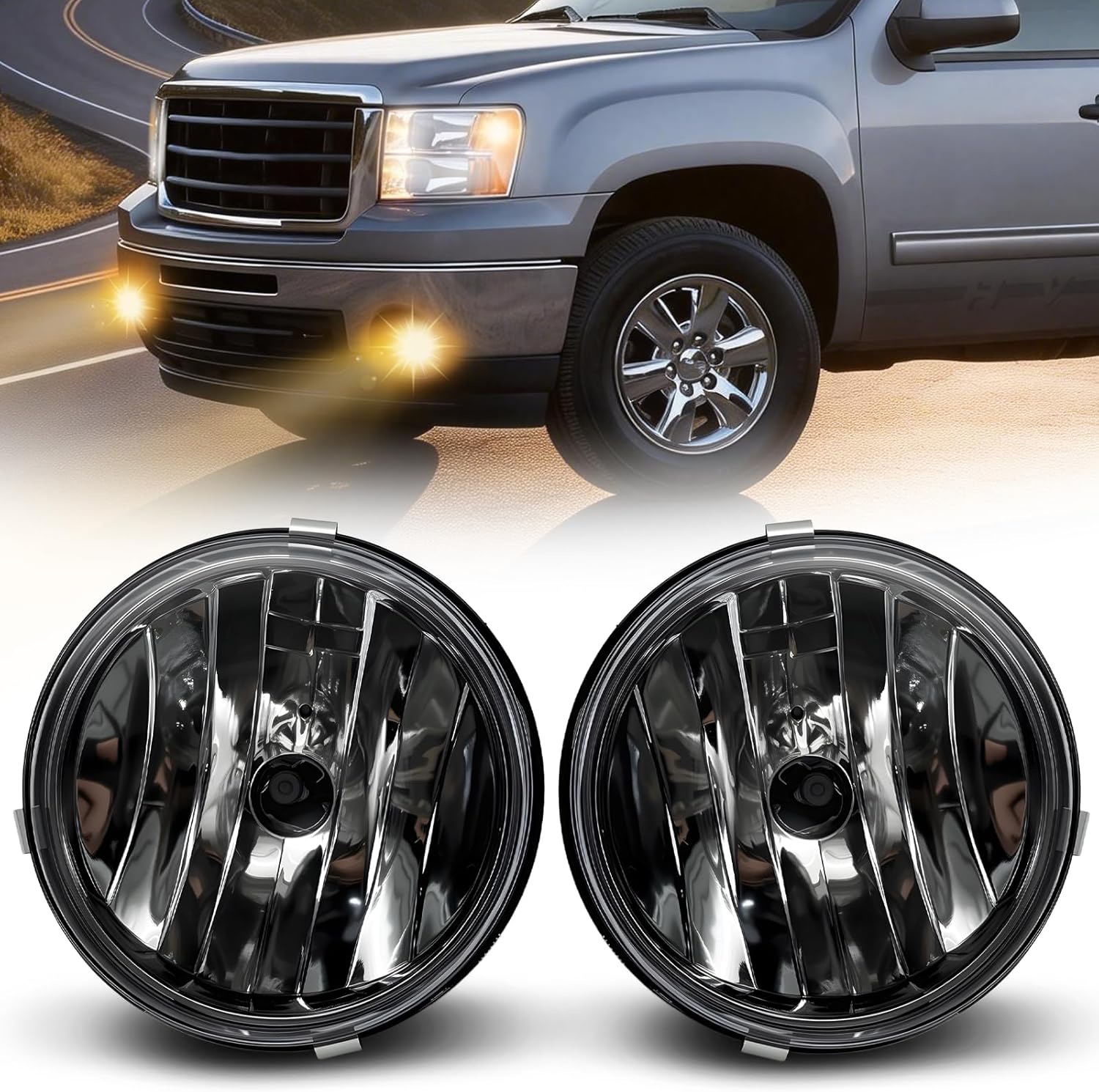 Mcooo Fog Lights Compatible with 2007-2013 GMC Sierra 1500 2007-2014 Sierra 2500 HD 3500 HD Bumper Driving Fog Lamps with Switch and Wiring Harness Smoked Lens