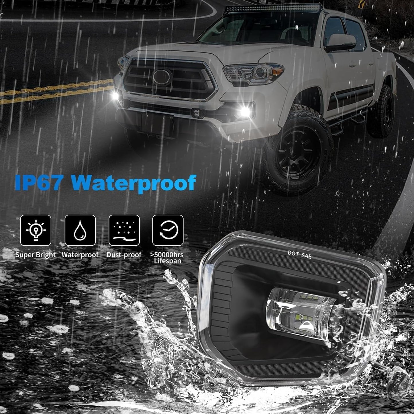 mcooo LED Fog Lights Assembly Compatible with Toyota Tacoma 2016 2017 2018 2019 2020 2021 2022（for SR SR5 Model）, Front Driving Fog Lamps Replacement Kit,DOT Certified - 1 Pair