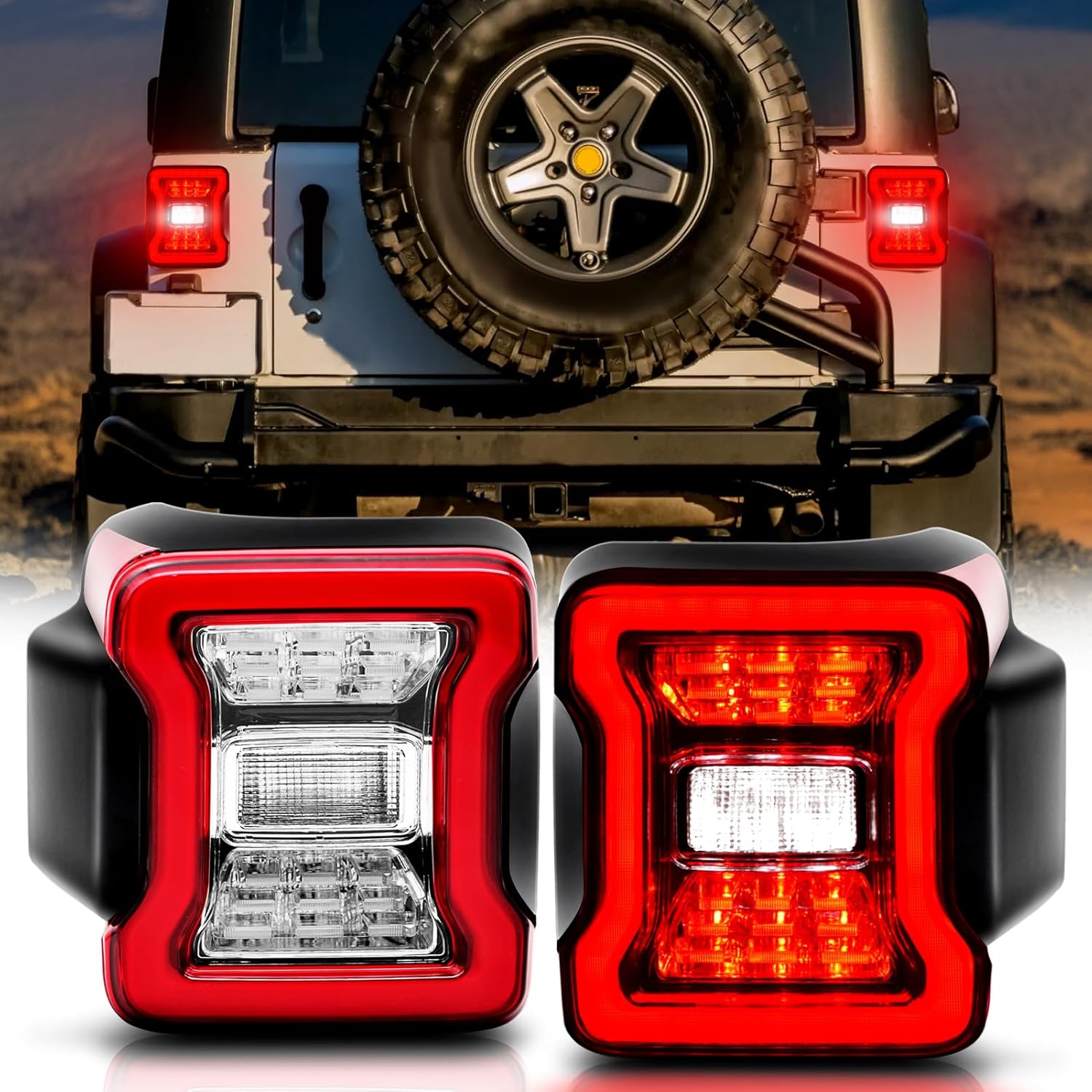 Mcooo LED Tail Lights Fit For 2007-2018 Jeep Wrangler JK JKU, Tunnel Shaped Design Rear Lights, Running, Brake, Turn Signal, Reverse Light Tail Lamp, Easy to Install