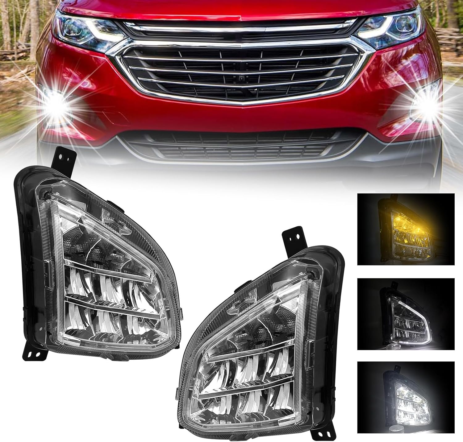 Mcooo LED Fog Lights Compatible With 2018 2019 2020 2021 Chevy equinox Passenger Side and Driver Side Fog Lamps With Daytime Running Lights(A Pair)