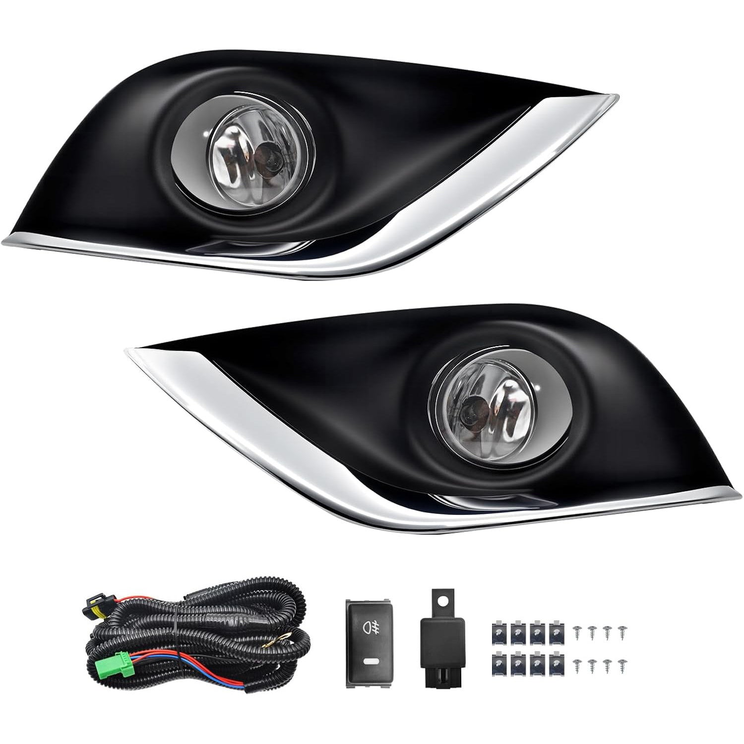 2015–2019 Nissan Versa Sedan Halogen Fog Lights | Clear Lens | With Bezels, Wiring & Switch | 1 Pair